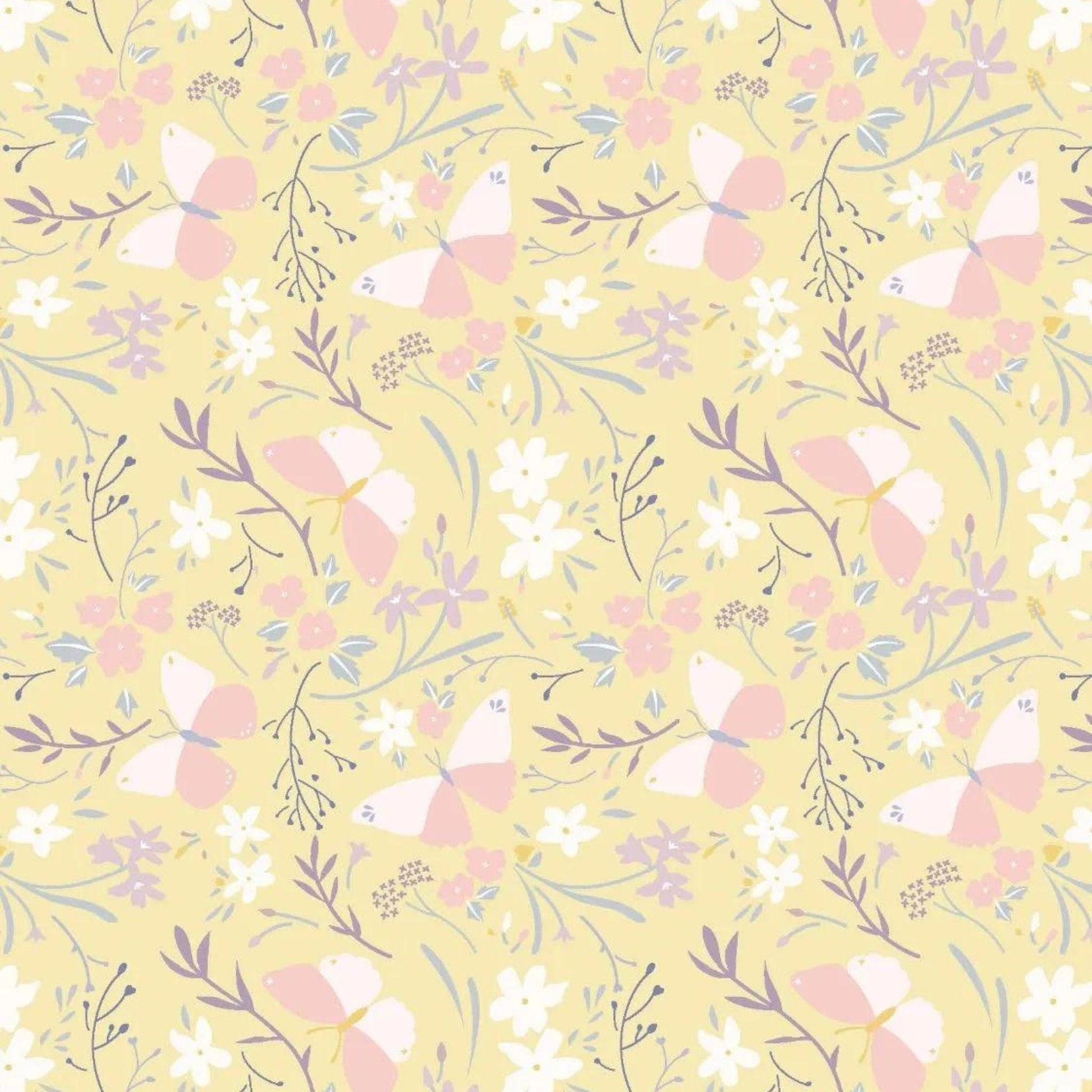 Fabric Butterflies on yellow cotton - Heart of Summer - Lewis & Irene