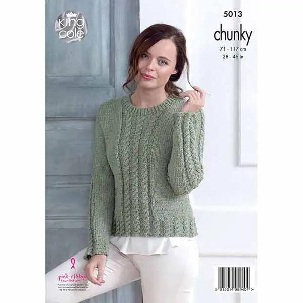 Cabled Cardigan & Sweater Knitted in Chunky Tweed - King Cole 5013