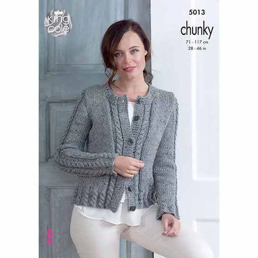 Cabled Cardigan & Sweater Knitted in Chunky Tweed - King Cole 5013