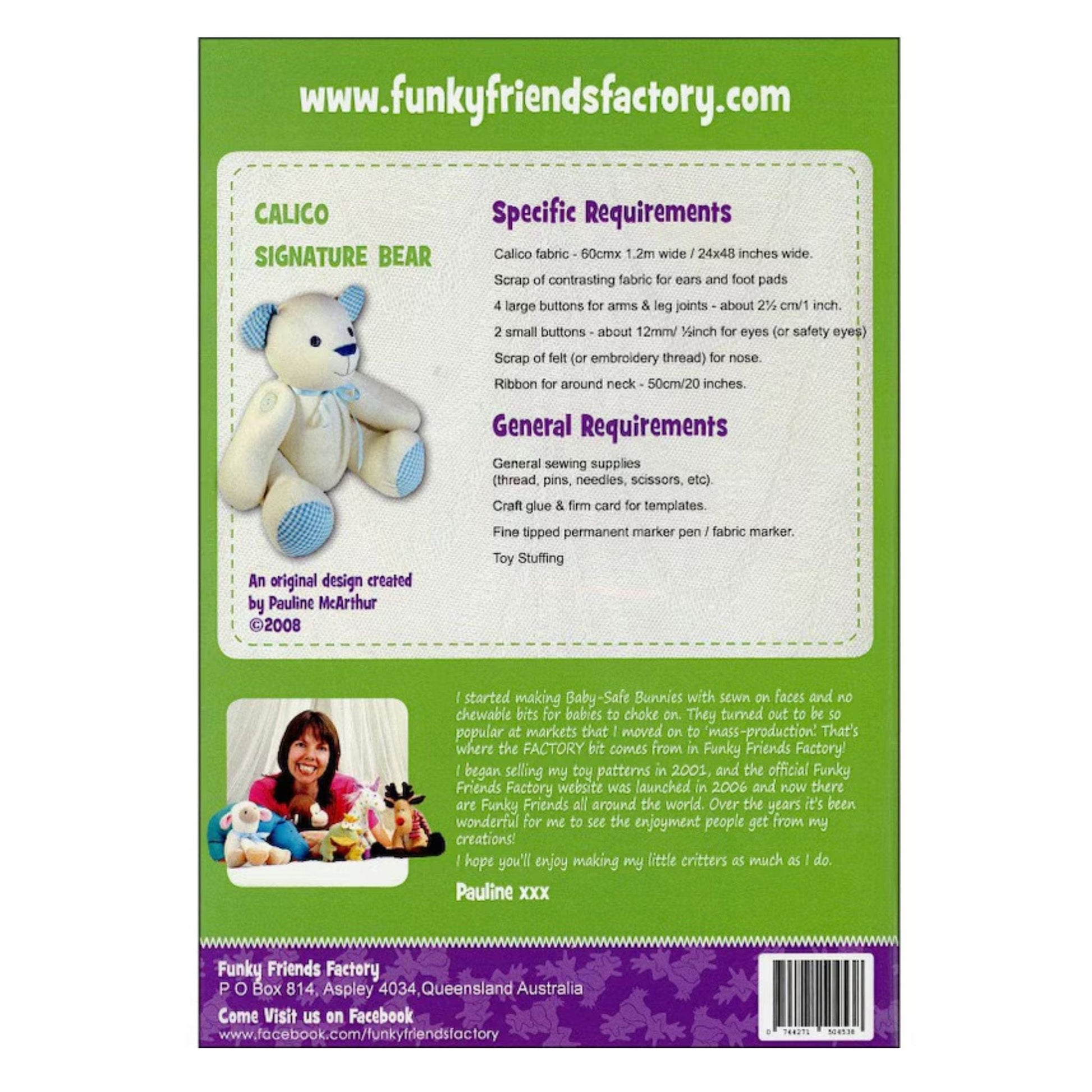 Sewing Pattern Calico Signature Bear - Funky Friends keepsake pattern