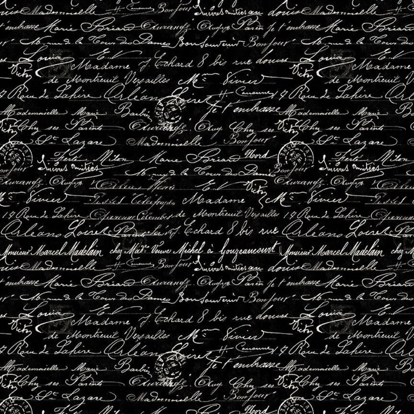 cotton fabric Calligraphy script on black cotton - Vintage Rose - Timeless Treasures - CD2210