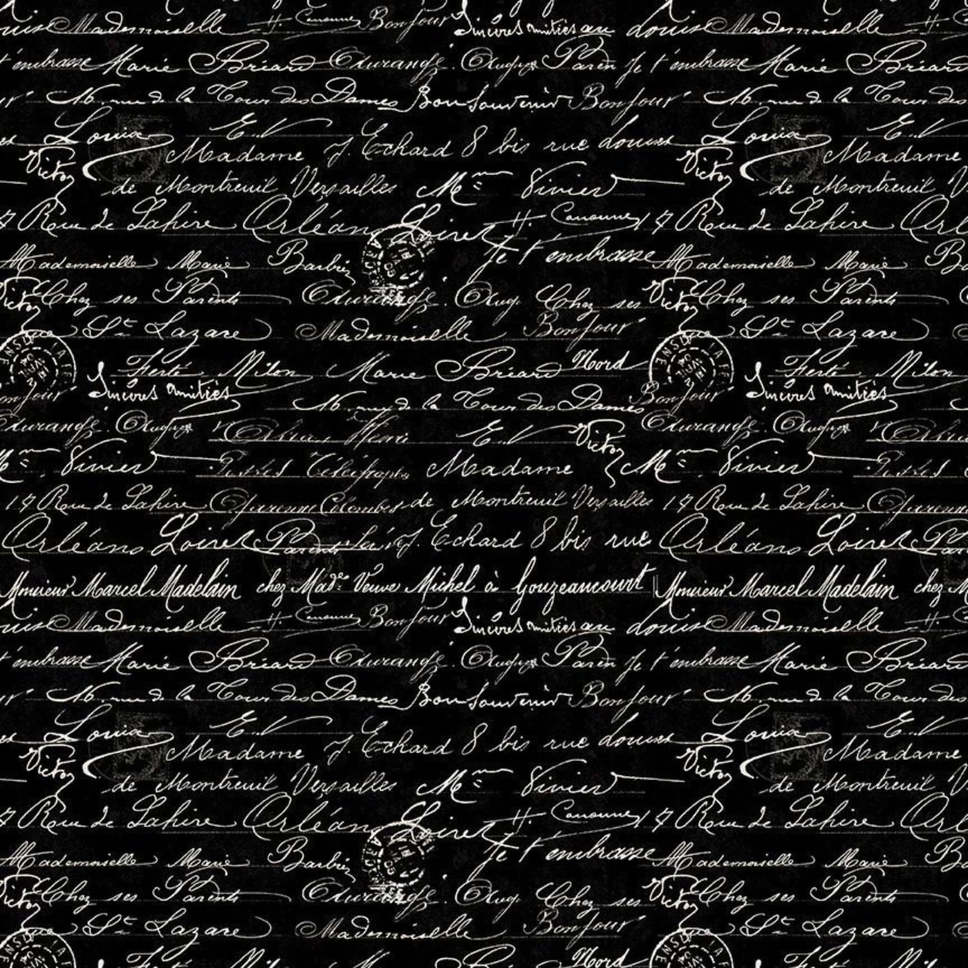 cotton fabric Calligraphy script on black cotton - Vintage Rose - Timeless Treasures - CD2210