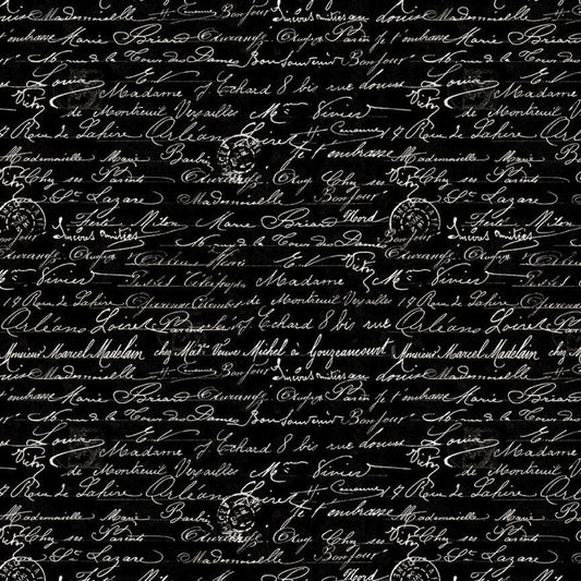 cotton fabric Calligraphy script on black cotton - Vintage Rose - Timeless Treasures - CD2210