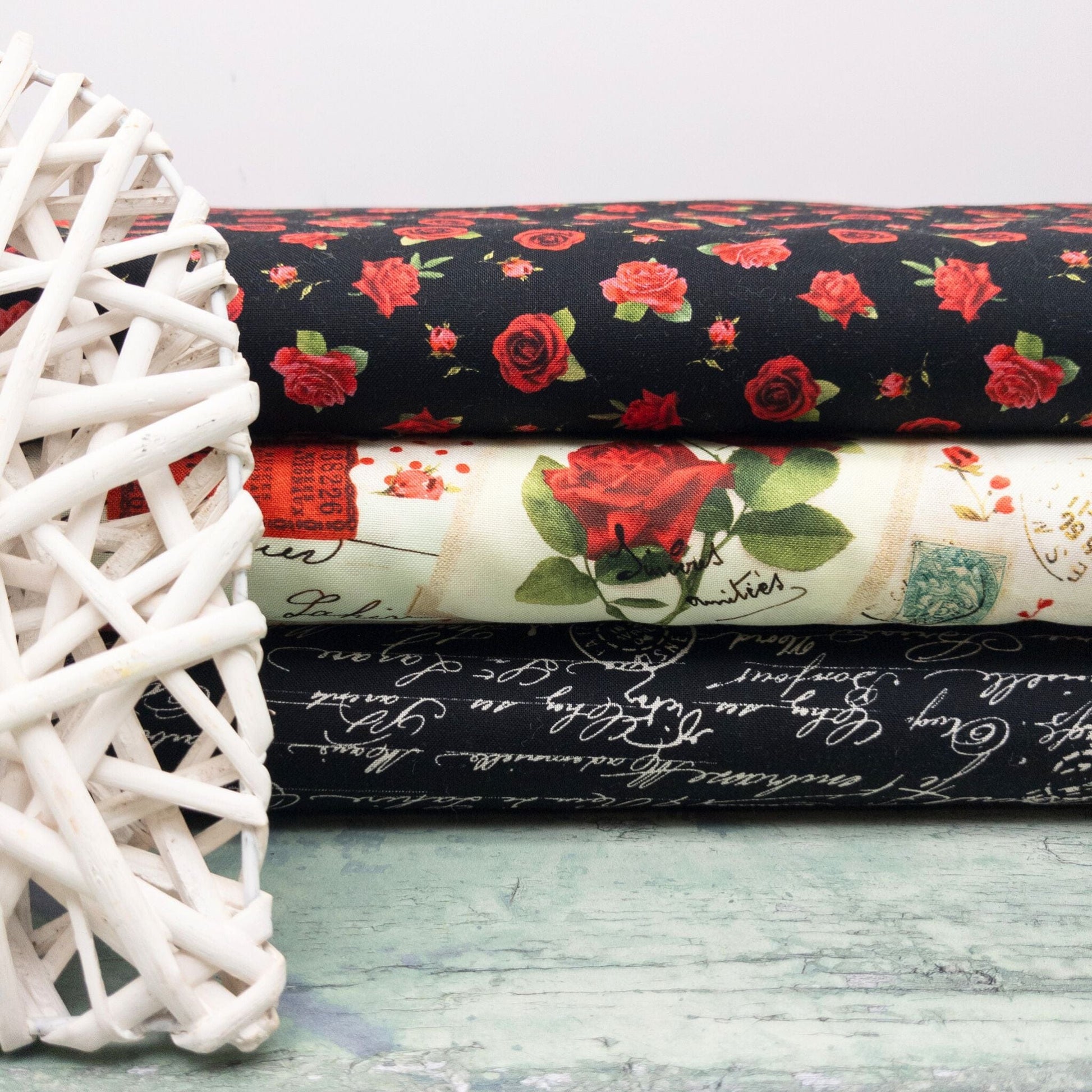 cotton fabric Calligraphy script on black cotton - Vintage Rose - Timeless Treasures - CD2210