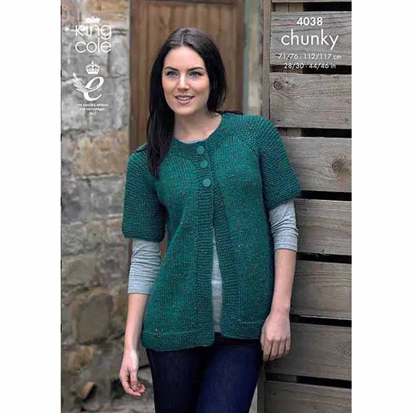 knitting pattern Cardigan and Sweater Knitted in Chunky Tweed - King Cole 4038