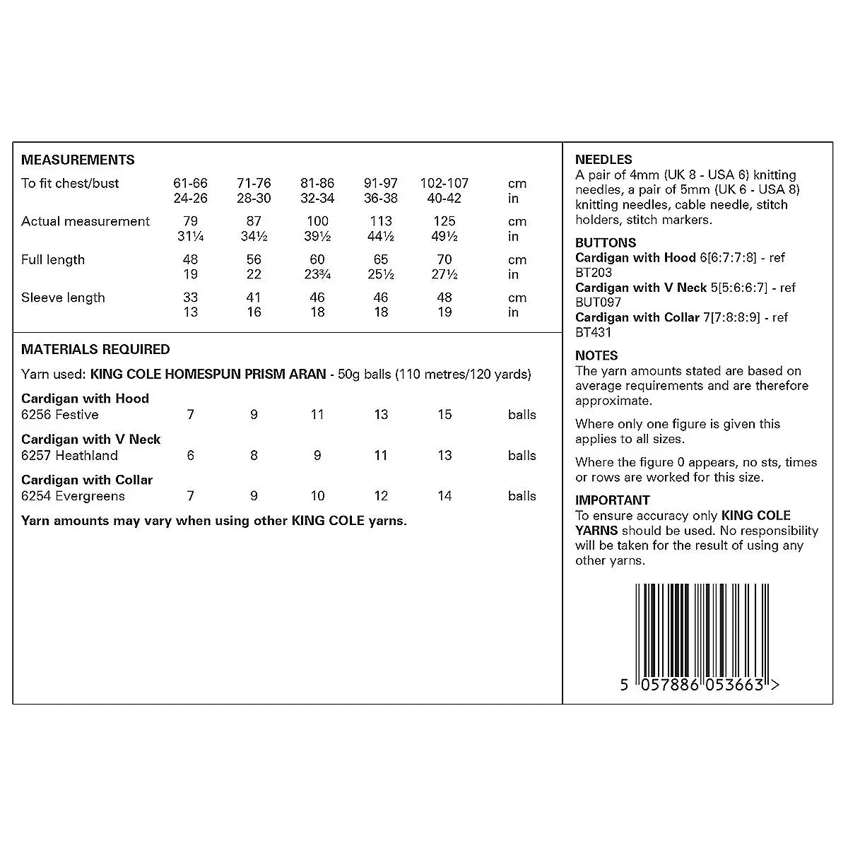 Cardigans knitting pattern in Aran - King Cole 6305