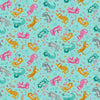 cotton fabric Cats and wool on teal - Whiskers - Makower