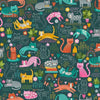 cotton fabric Cats and wool on teal - Whiskers - Makower