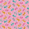 Brightly coloured cats on pink cotton fabric - Whiskers - Makower