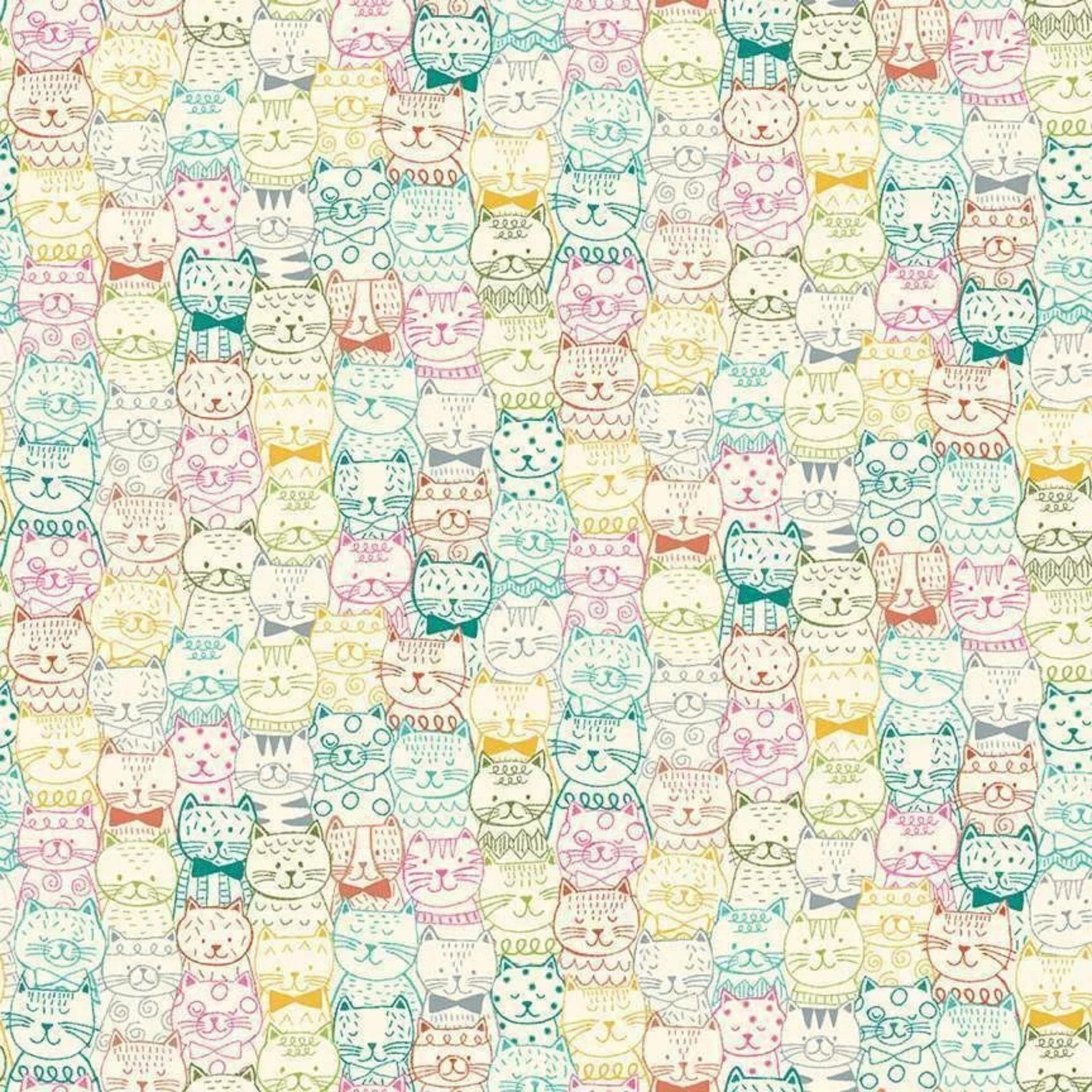 cotton fabric Cats fabric panel cream - Whiskers - Makower