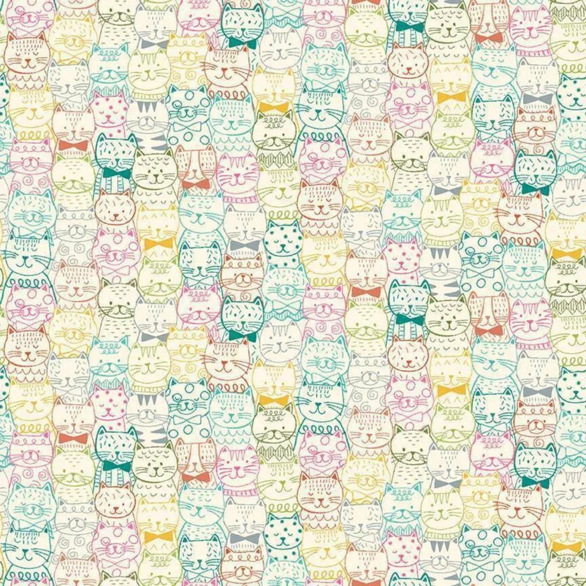 Cute cat faces in green, pink and orange - Whiskers by Makower