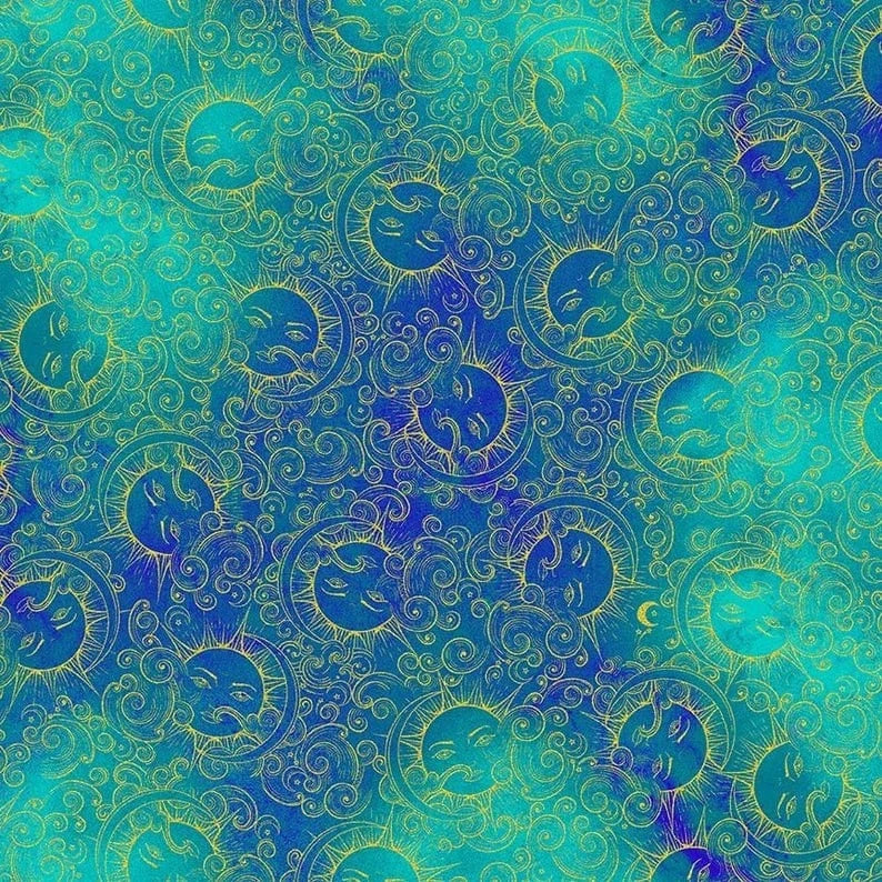 Fabric Celestial sun - Cosmos - Timeless Treasures Teal CM2543