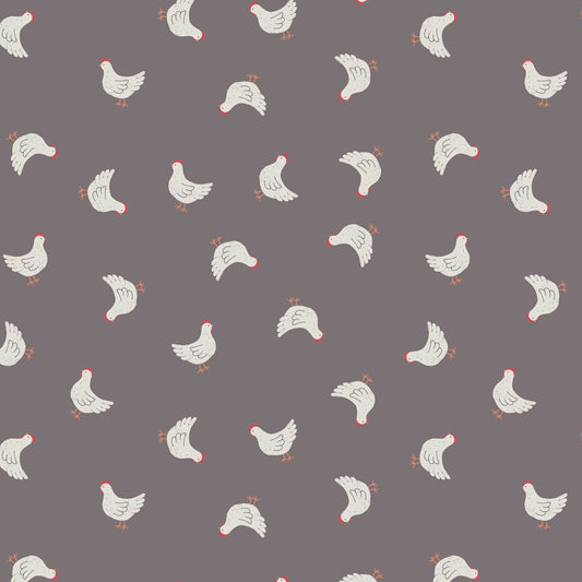 Fabric Chickens on brown cotton fabric - 'Country Life Reloved' Lewis & Irene