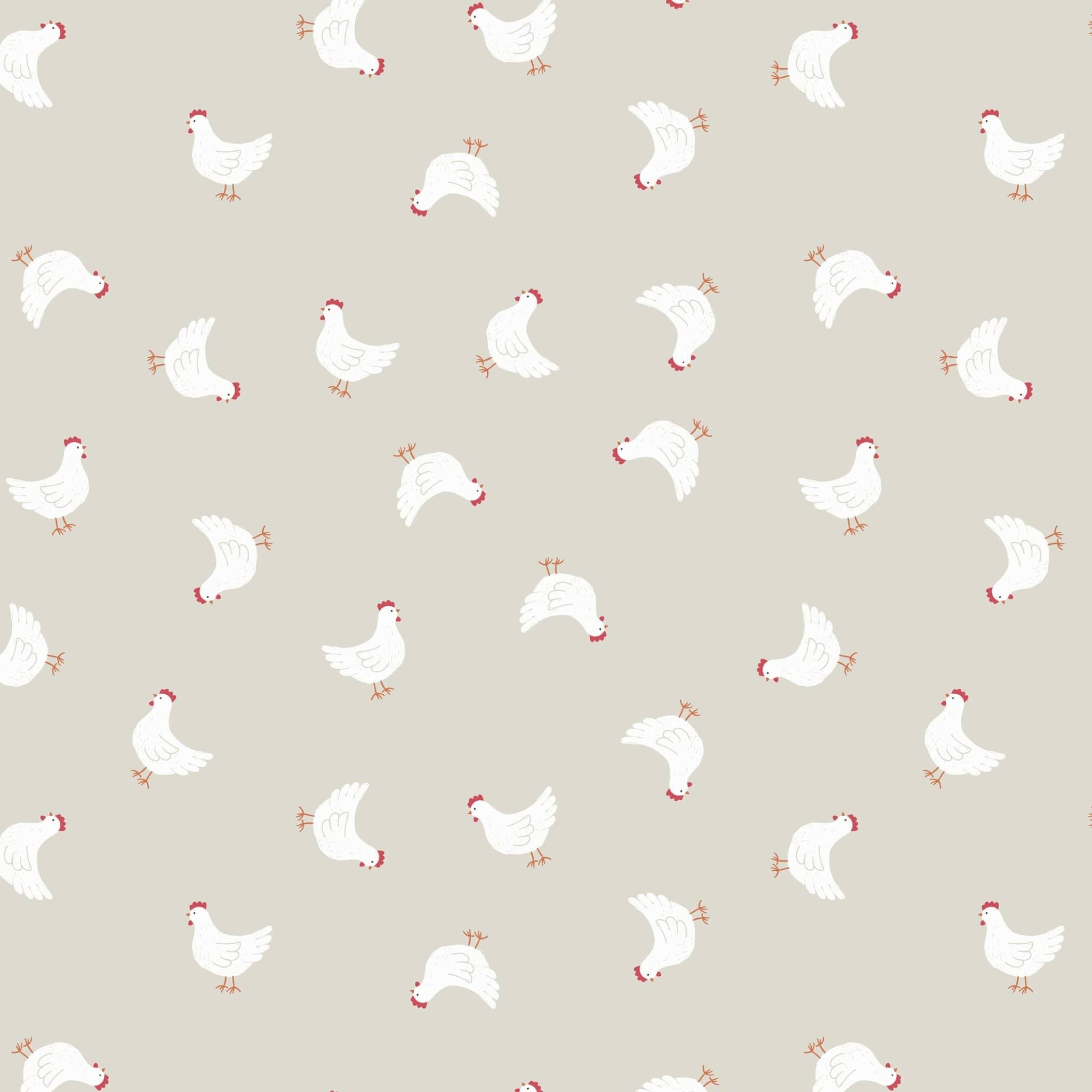 Fabric Chickens on light beige fabric - 'Country Life Reloved' Lewis & Irene