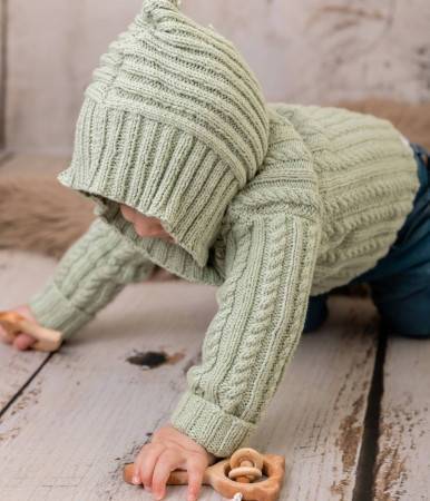 Children's Cotton Cable Hoodie knitting pattern in DK - Emu 3014