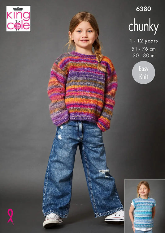 Children's Sweater, Cardigan & Tank Top knitting pattern chunky - King Cole 6380