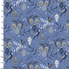 Christmas birds in the trees with gold accented baubles on blue cotton fabric - Majestic Winder by 3 Wishes