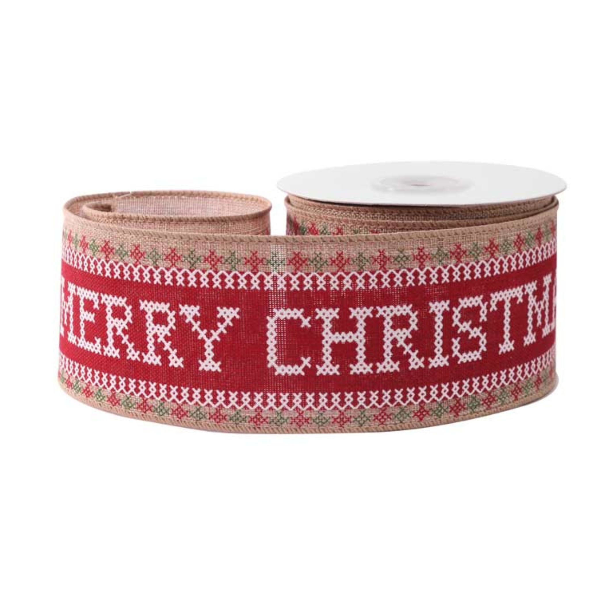 Red scandi wired Merry Christmas ribbon