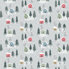 winter alpine village on grey brushed cotton flannel - Snow Day - Lewis & Irene