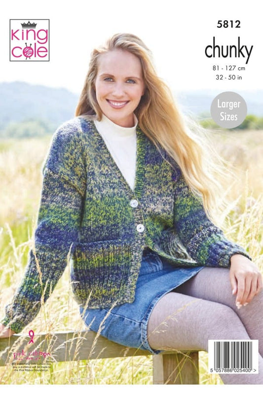 Chunky cardigan knitting pattern - King Cole 5812