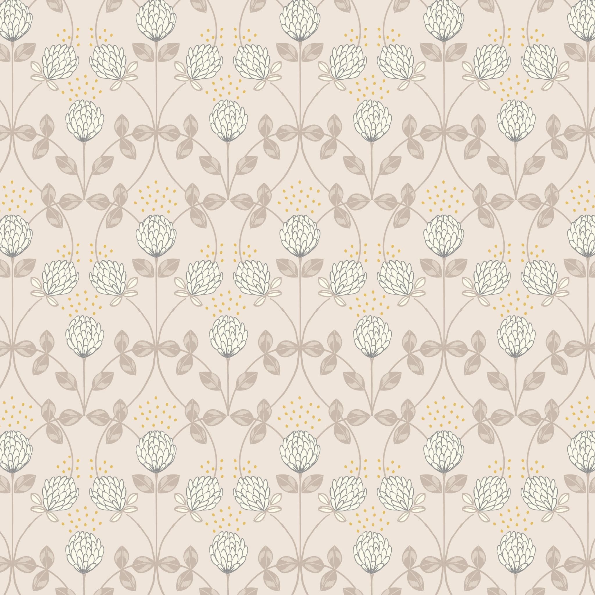 Fabric Clover on natural with gold metallic cotton fabric - Honey Bee by Lewis & Irene A653.1