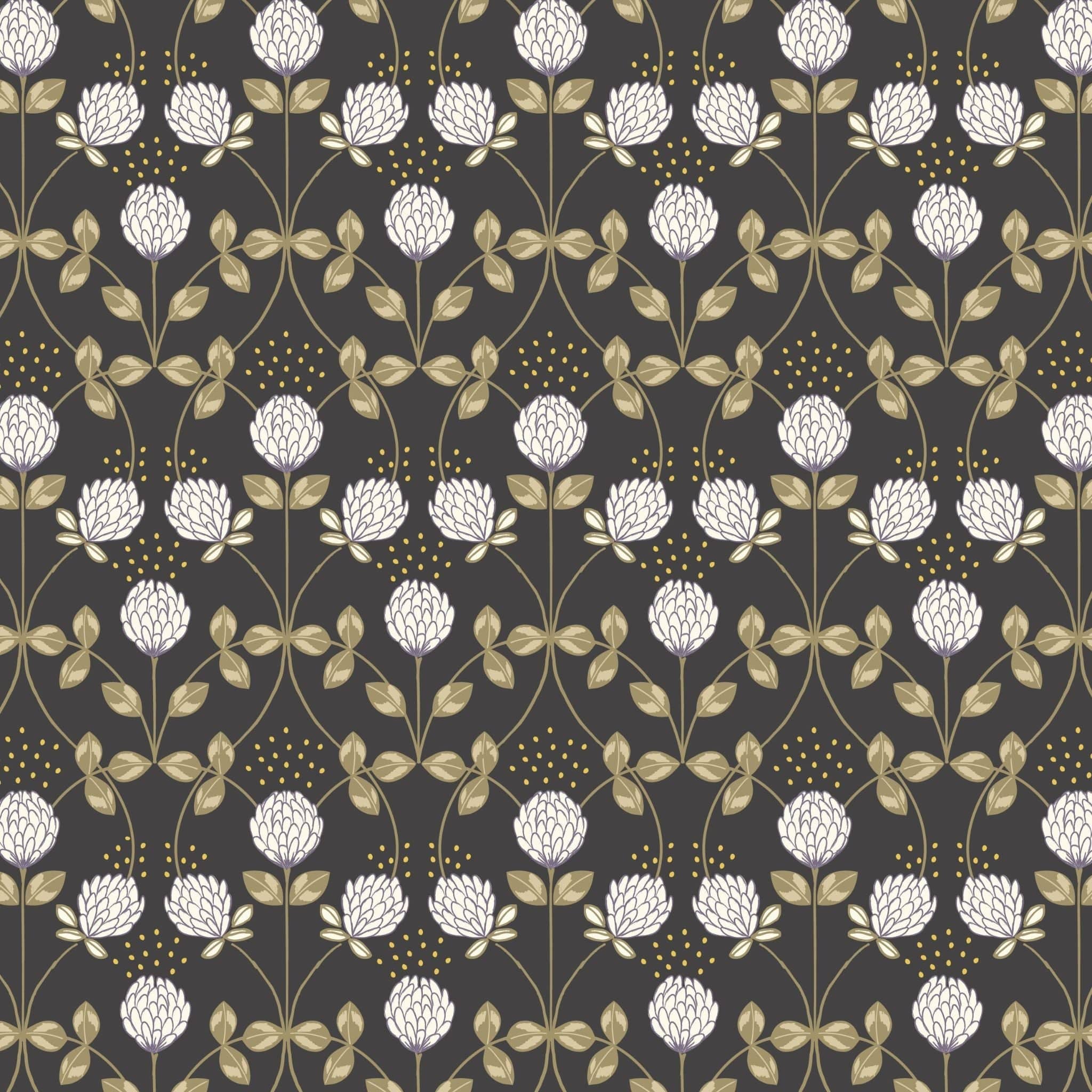 Fabric Clover on natural with gold metallic cotton fabric - Honey Bee by Lewis & Irene A653.1