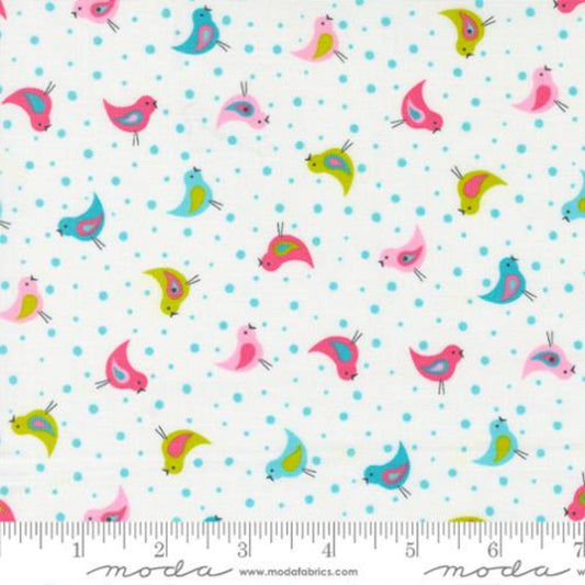 cotton fabric Colourful birds on white - Sweet and Plenty - Moda Fabrics