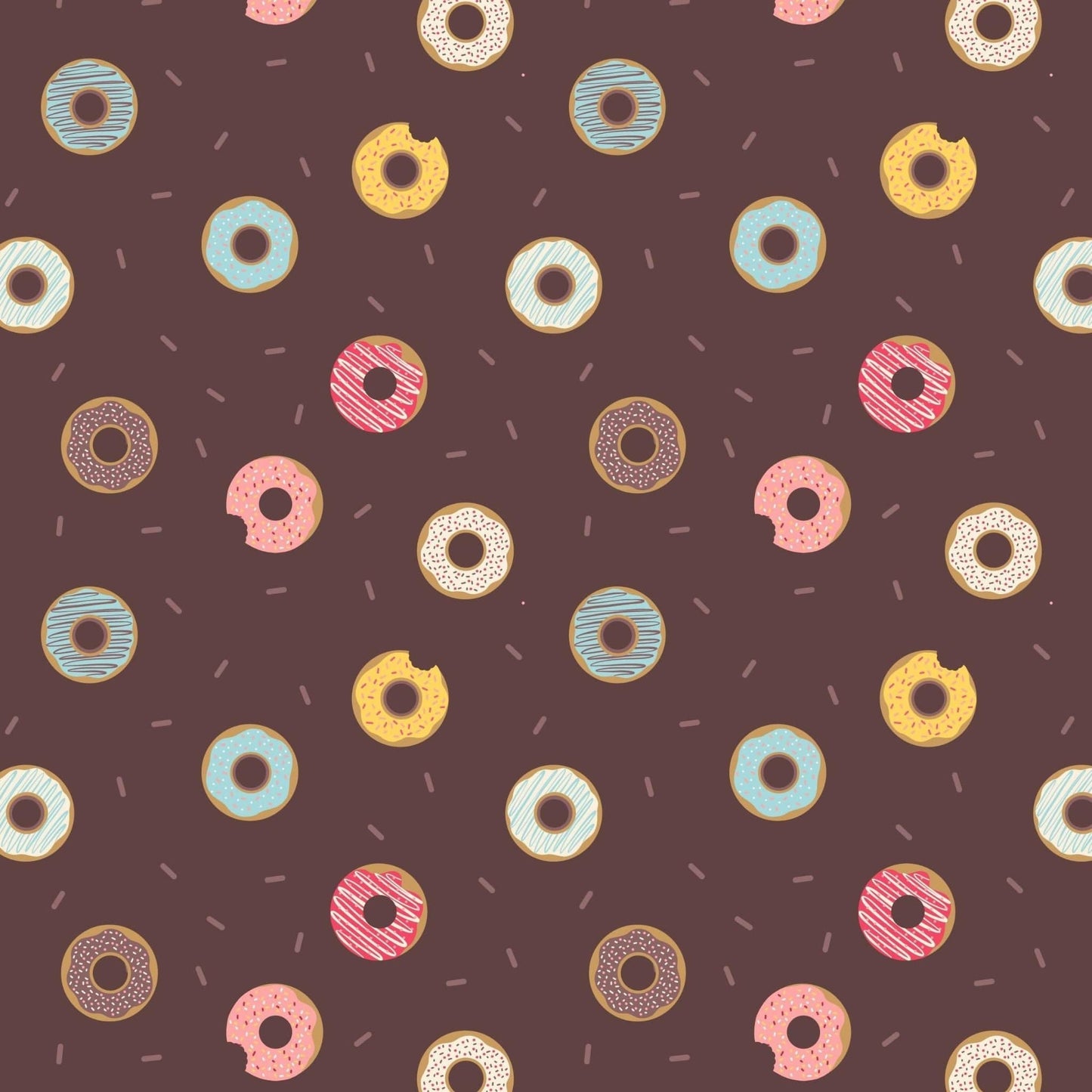 Fabric Colourful Donuts on Brown cotton 'Small Things...Sweet'-Lewis & Irene
