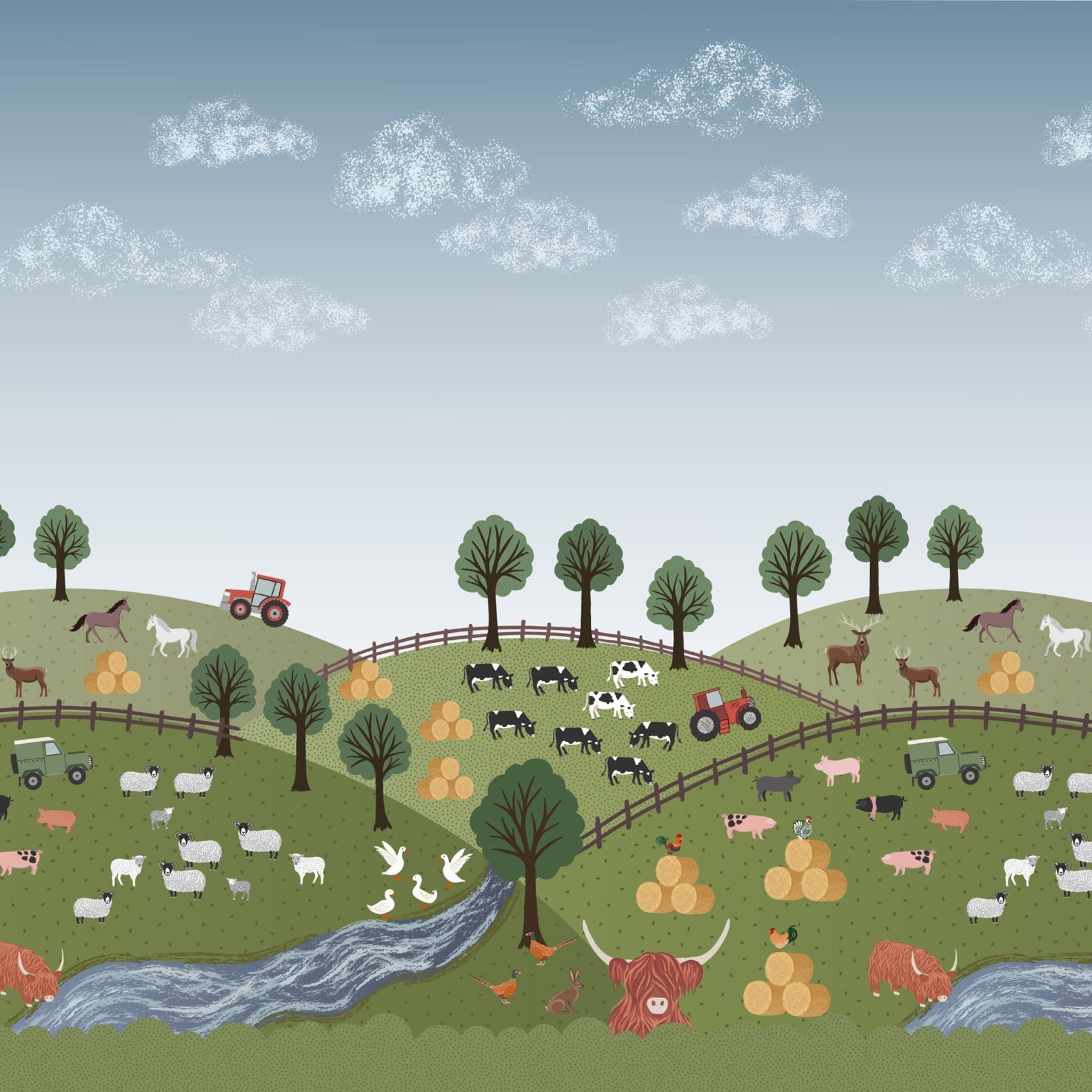 Countryside double border print with farm animals - Countryside by Lewis and Irene