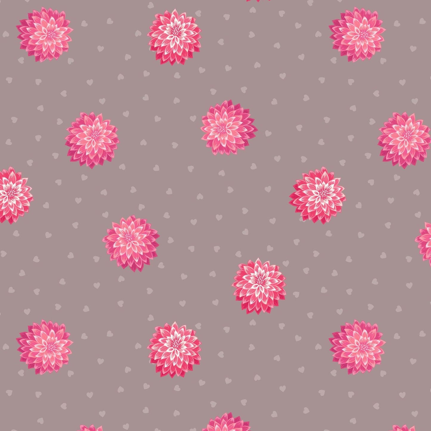 Fabric Dahlia hearts on light brown cotton fabric - Love Blooms by Lewis & Irene