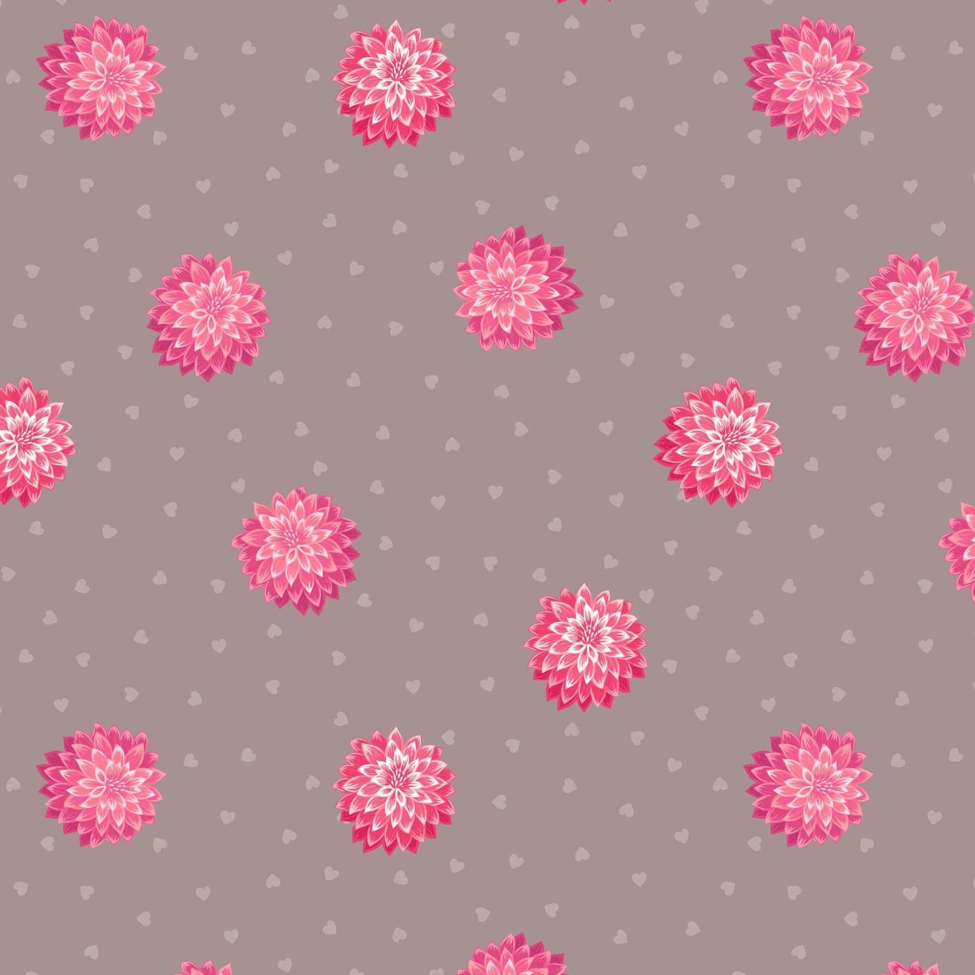 Fabric Dahlia hearts on light brown cotton fabric - Love Blooms by Lewis & Irene