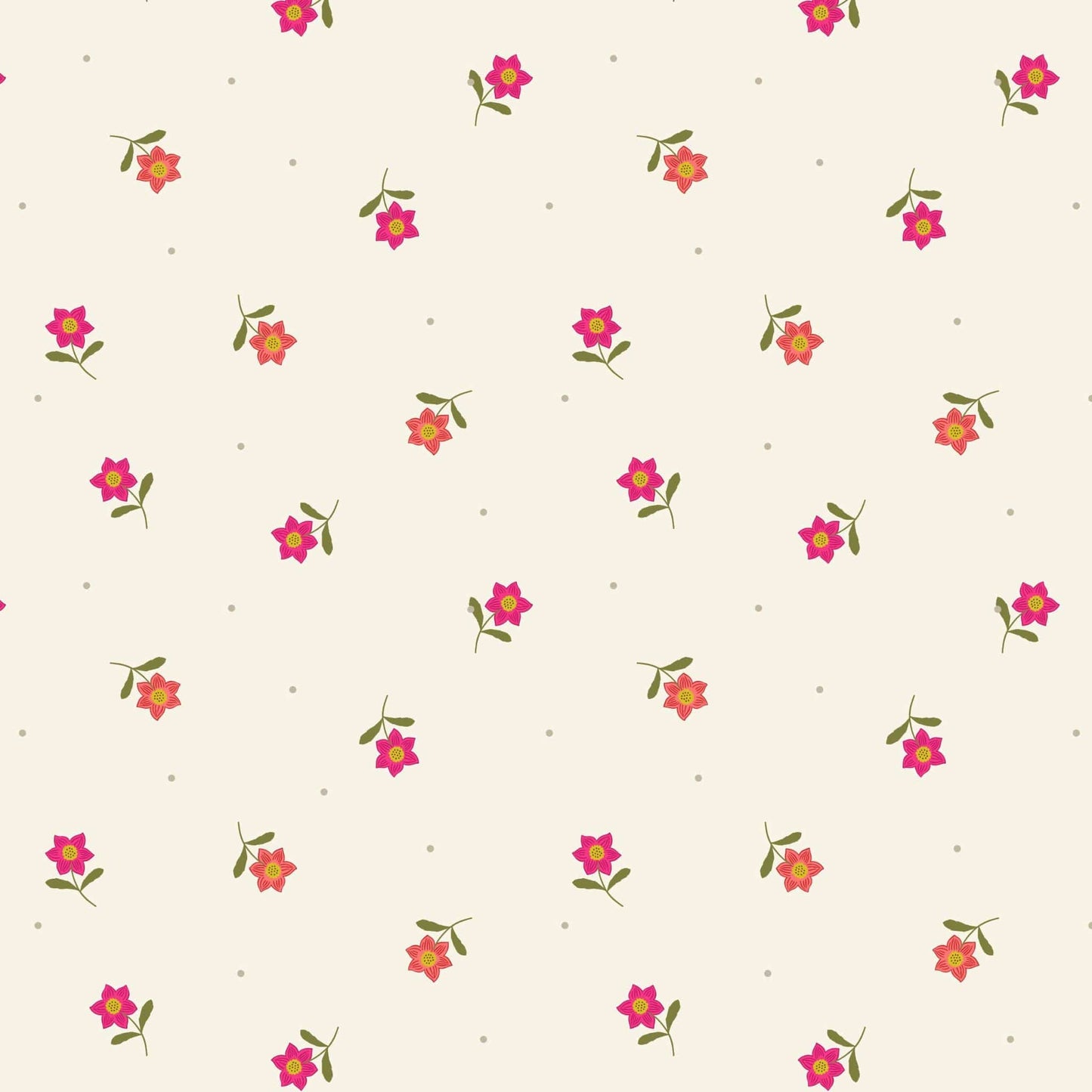 Fabric Daises on a cream cotton fabric 'Hibiscus Hummingbird'
