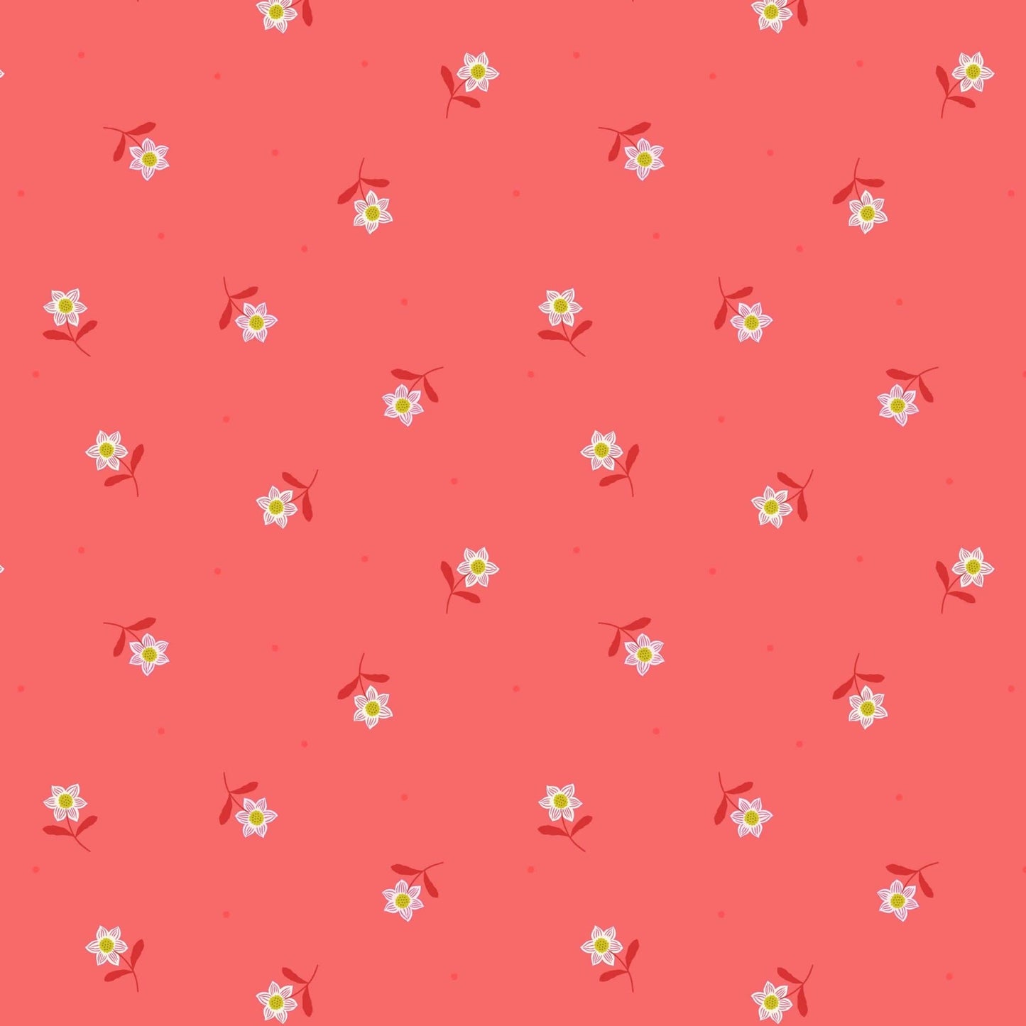 Fabric Daisies on coral fabric - 'Hibiscus Hummingbird' Lewis & Irene