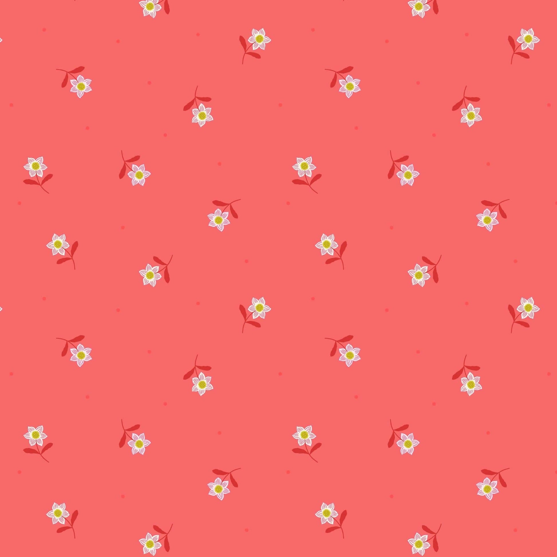 Fabric Daisies on coral fabric - 'Hibiscus Hummingbird' Lewis & Irene