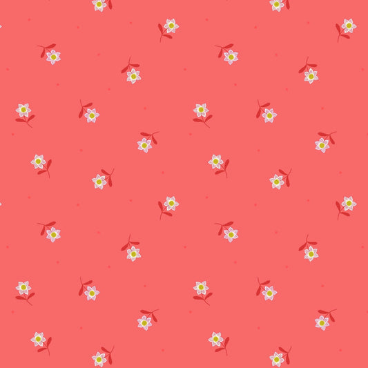 Fabric Daisies on coral fabric - 'Hibiscus Hummingbird' Lewis & Irene