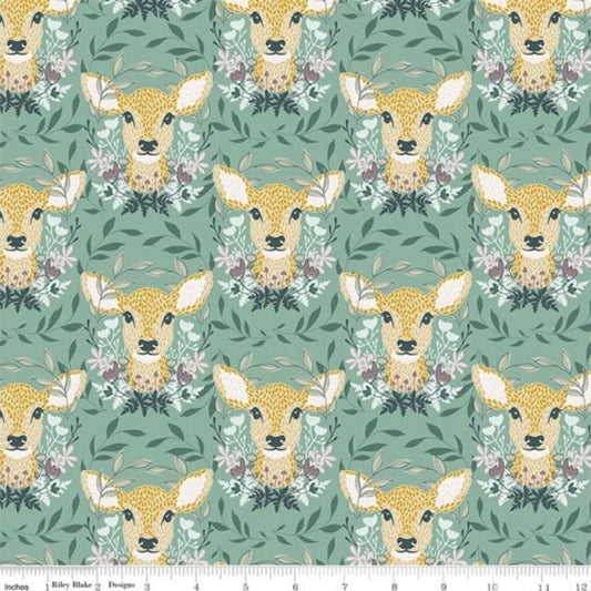 Fabric Deers on Light Green fabric quilting cotton fabric - Harmony by Riley Blake