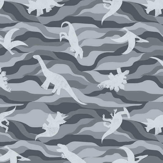 Fabric Dinosaurs Jurassic on grey quilting cotton fabric - A305.3 Lewis & Irene