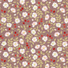 White dog roses on brown cotton fabric - Evergreen by Lewis and Irene