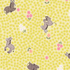 Donkeys on floral yellow cotton fabric - Piggy Tales by Lewis and Irene