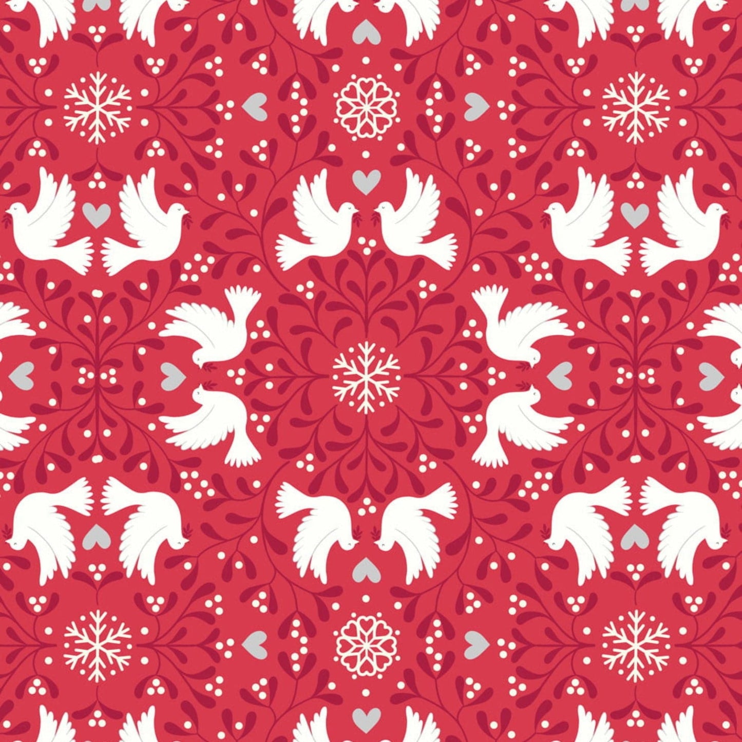 Fabric Doves on red cotton - 'Hygge Glow' in the dark - Lewis & Irene
