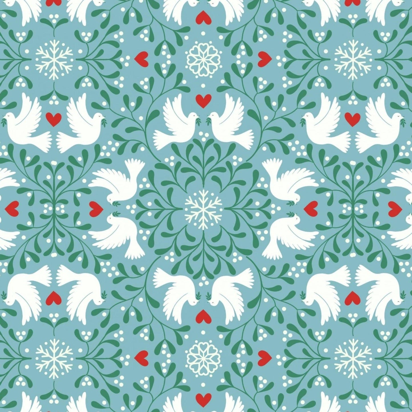 Fabric Doves on red cotton - 'Hygge Glow' in the dark - Lewis & Irene