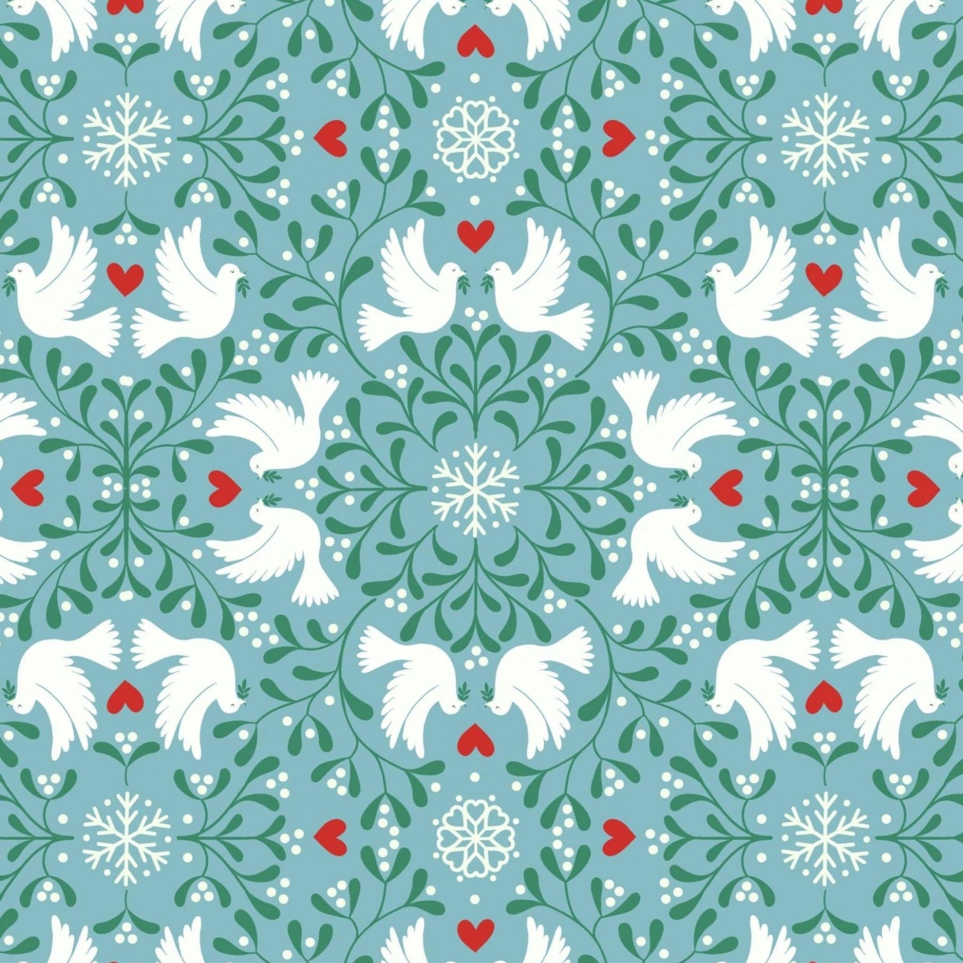 Fabric Doves on red cotton - 'Hygge Glow' in the dark - Lewis & Irene