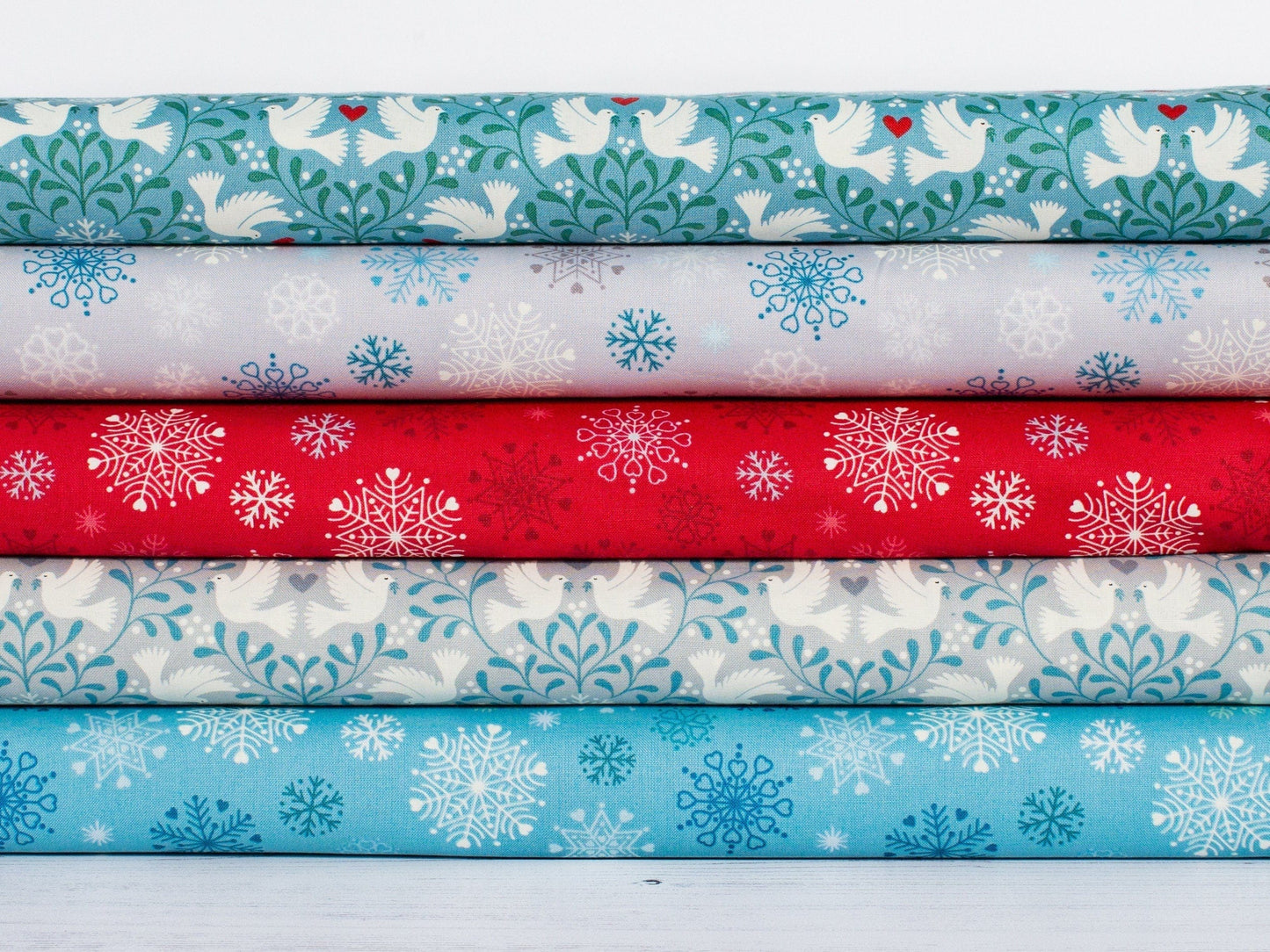 Fabric Doves on red cotton - 'Hygge Glow' in the dark - Lewis & Irene