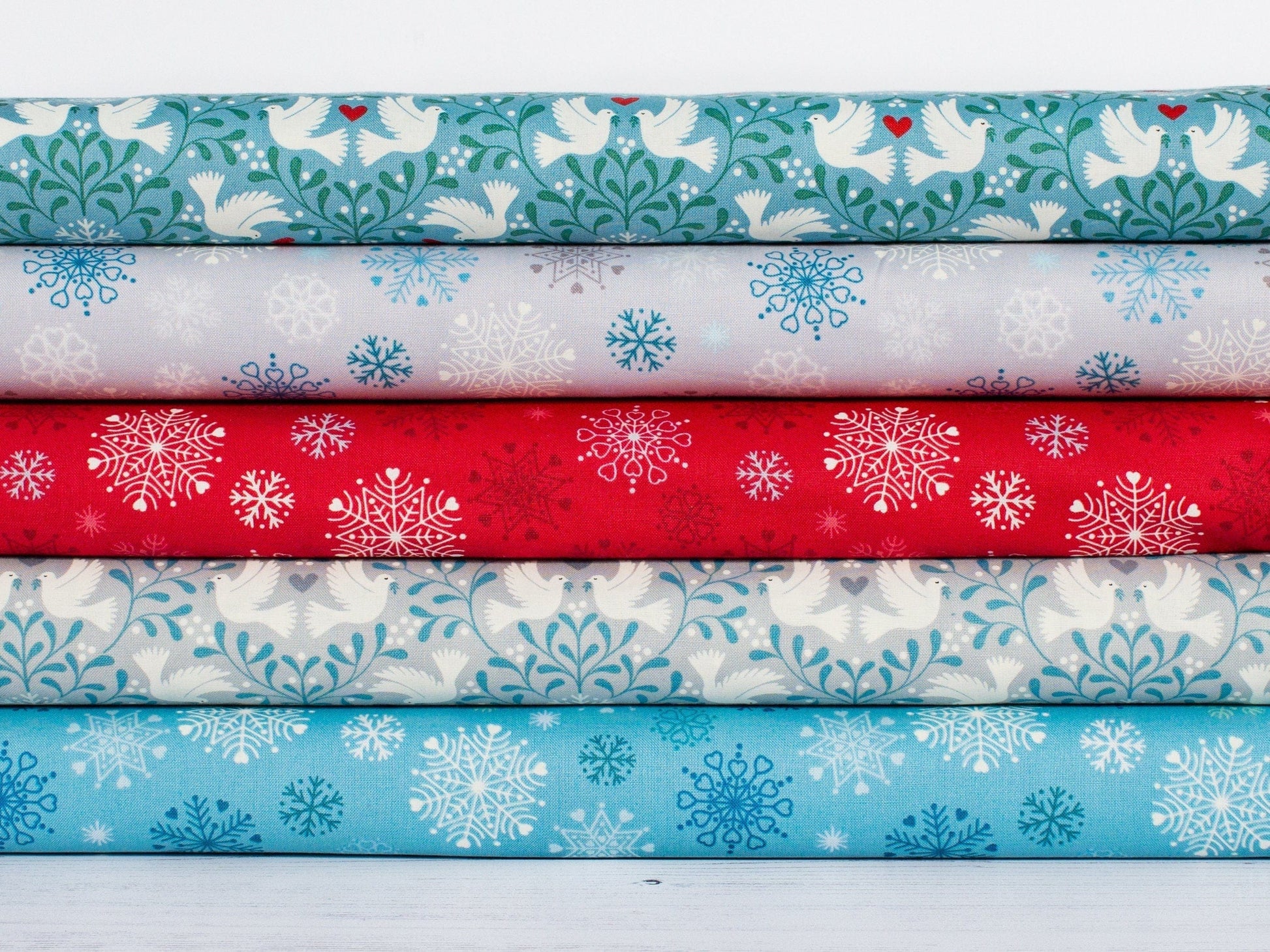 Fabric Doves on red cotton - 'Hygge Glow' in the dark - Lewis & Irene