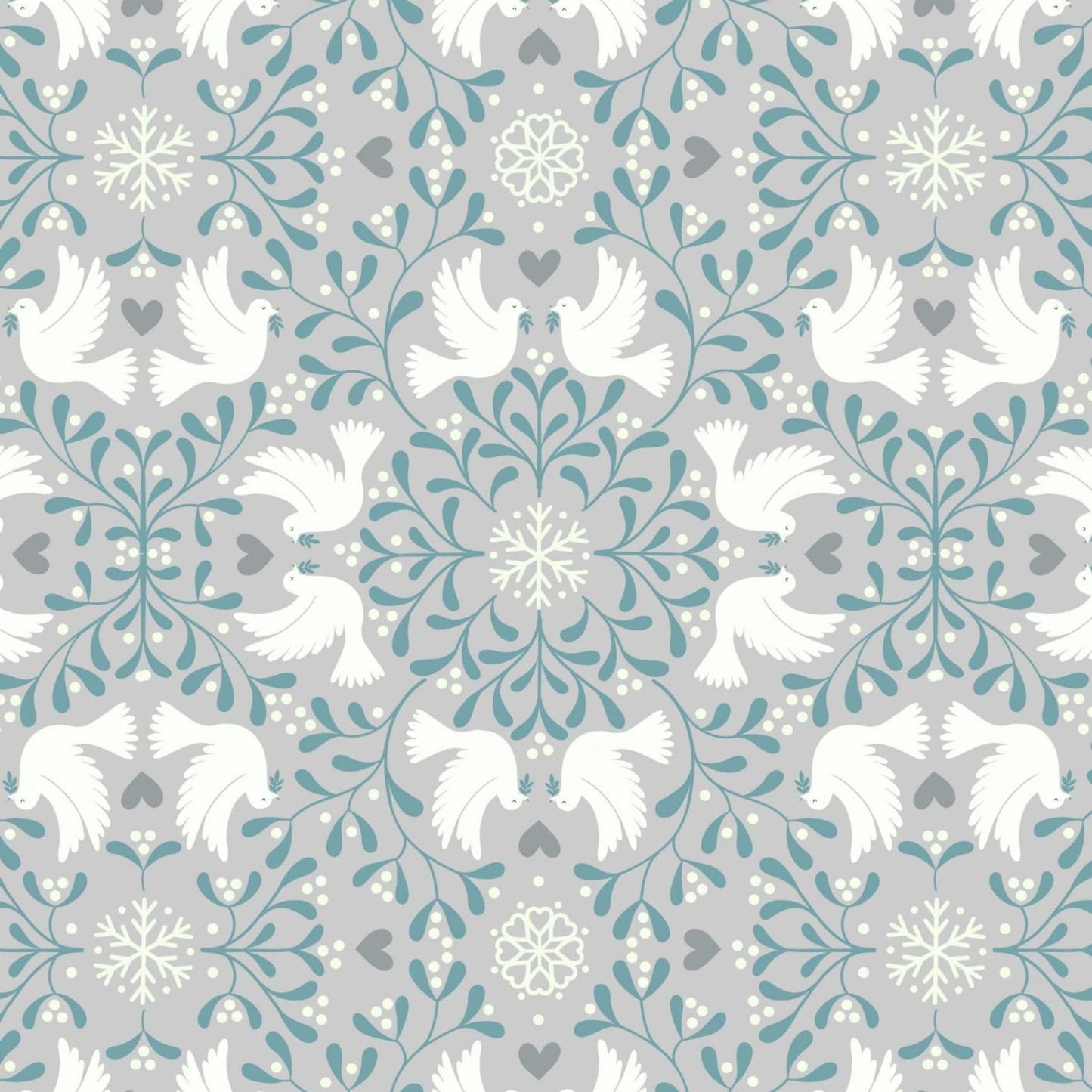 Fabric Doves on red cotton - 'Hygge Glow' in the dark - Lewis & Irene