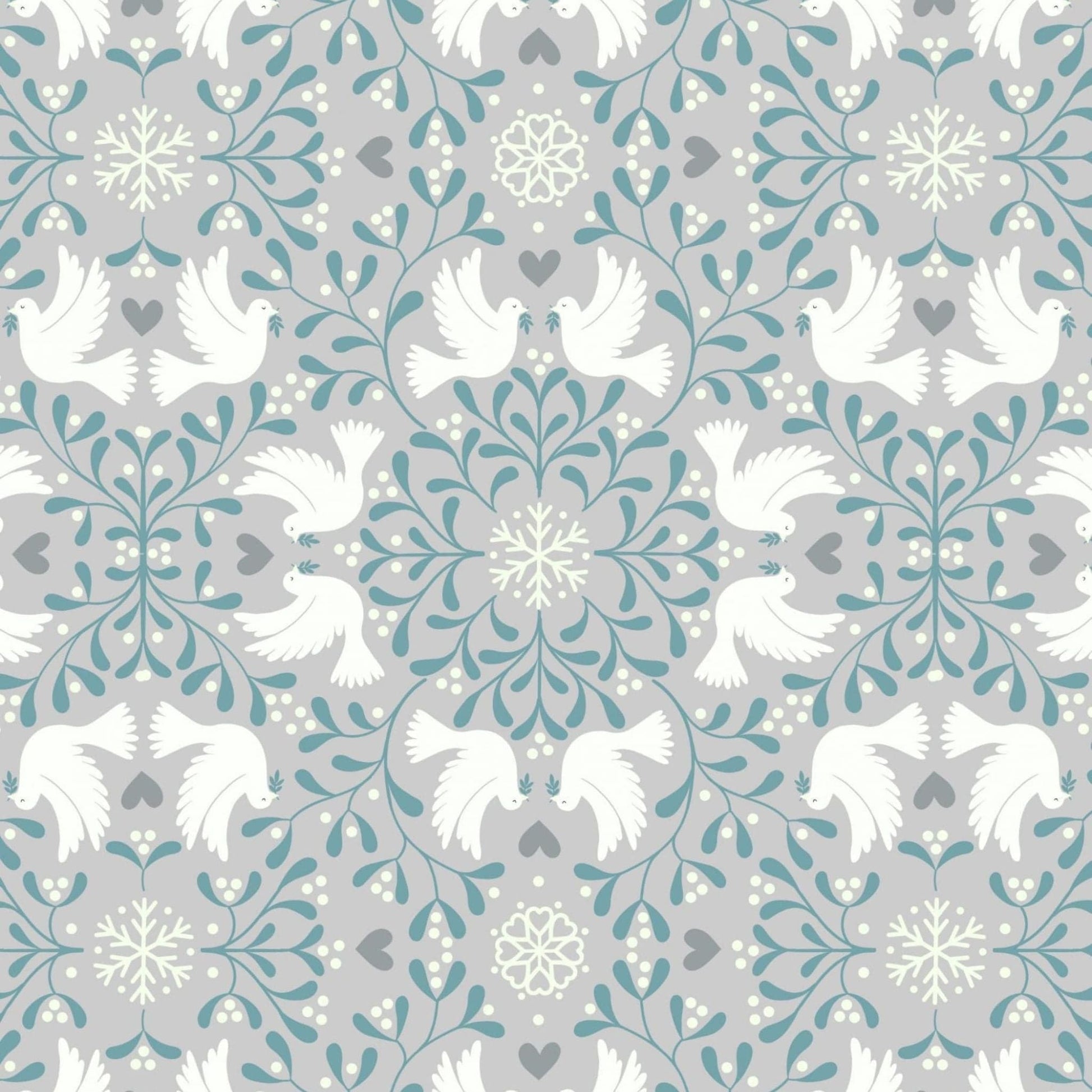 Fabric Doves on red cotton - 'Hygge Glow' in the dark - Lewis & Irene
