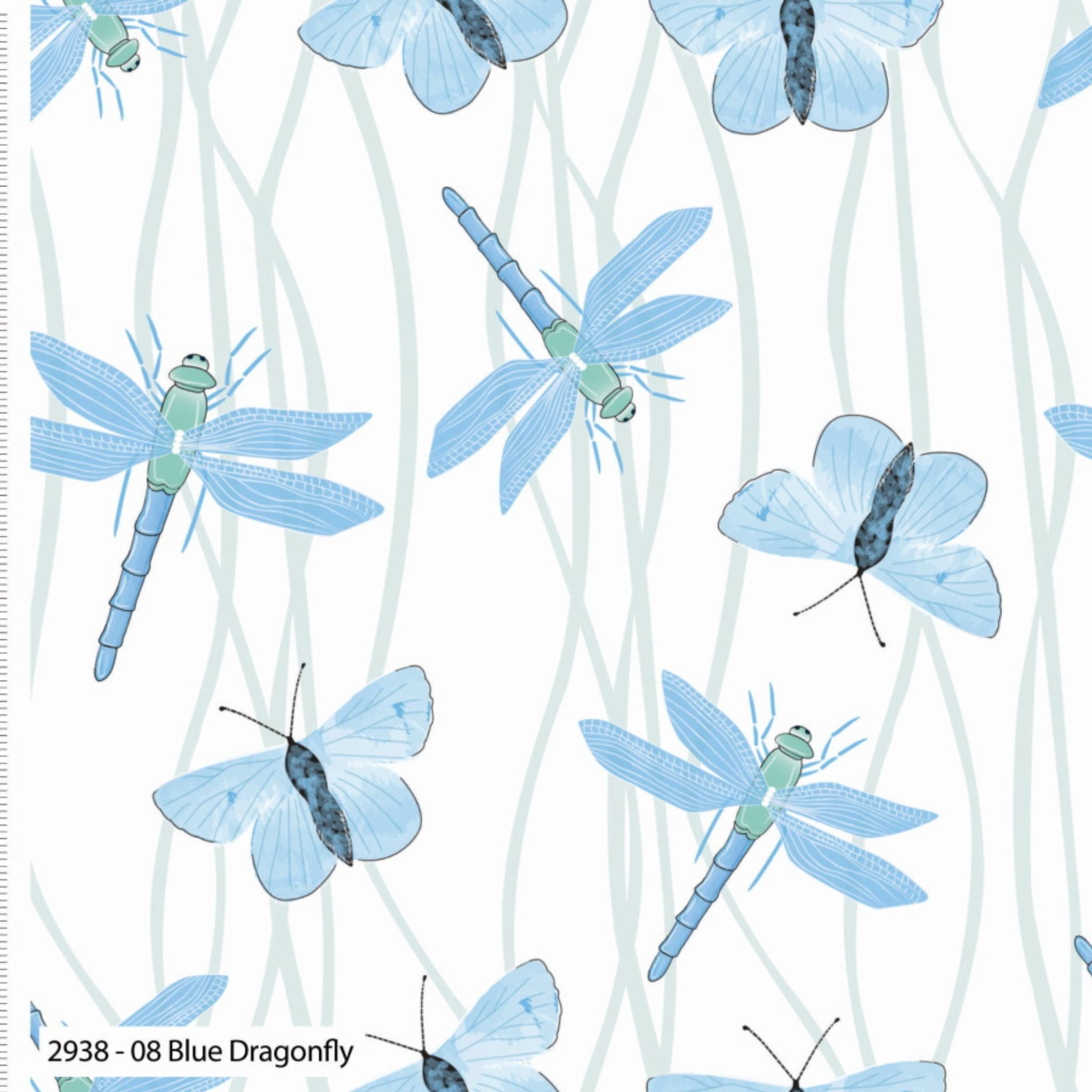 Fabric Dragonflies and butterflies on white cotton - British Waterways - Craft Cotton Co