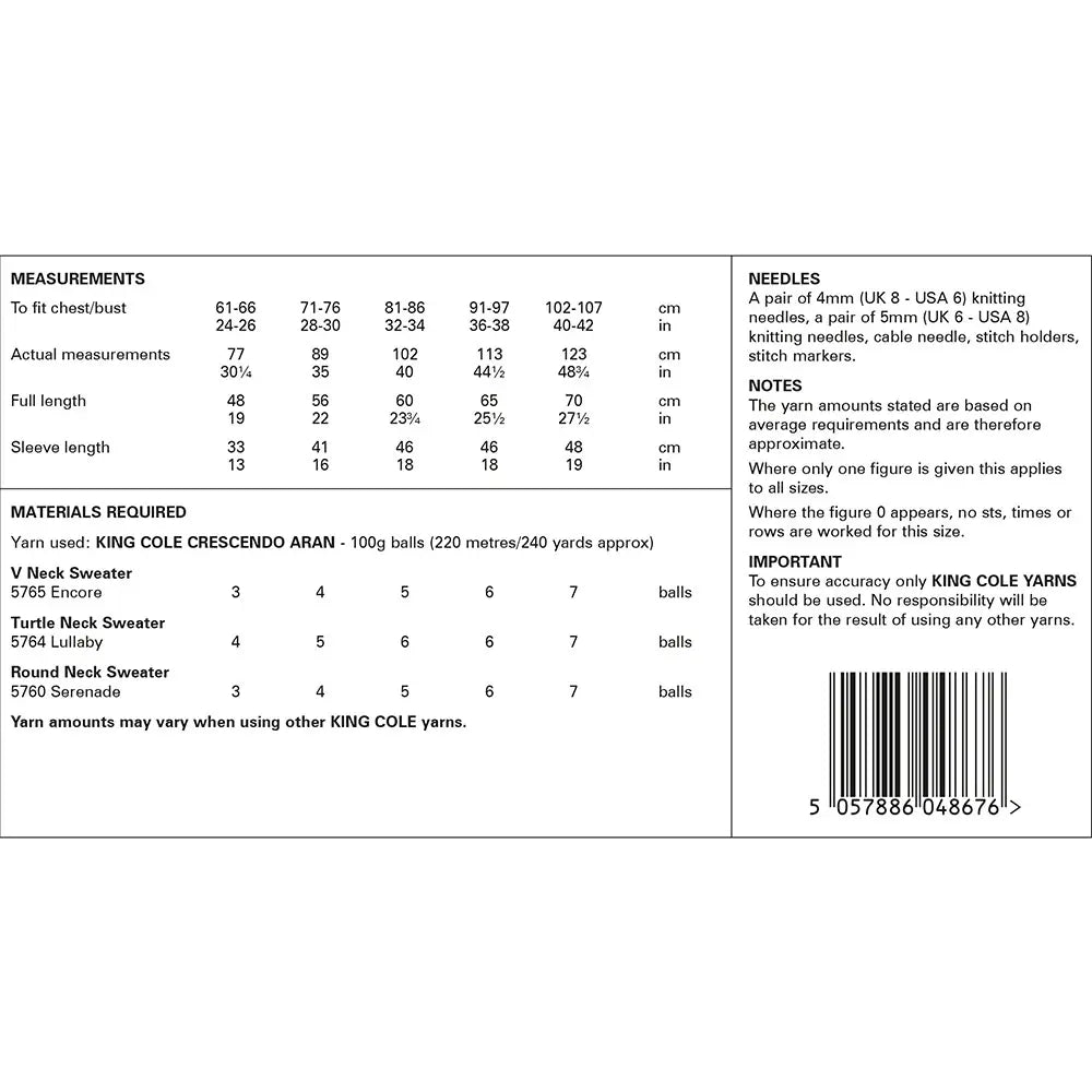 Family Cable Sweaters knitting pattern in Aran - King Cole 6220