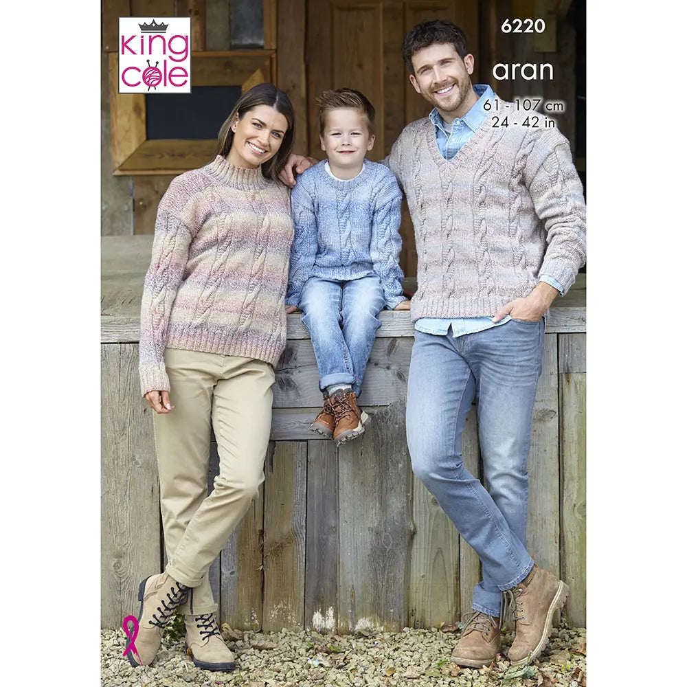Family Cable Sweaters knitting pattern in Aran - King Cole 6220