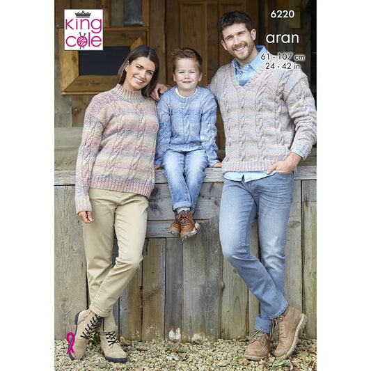 Family Cable Sweaters knitting pattern in Aran - King Cole 6220